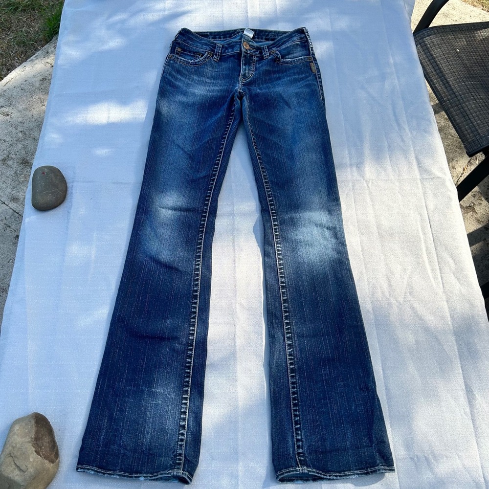 Silver Jeans Womens Frankie Bootcut Jeans W27 L35 Blue Dark Wash Embroidered